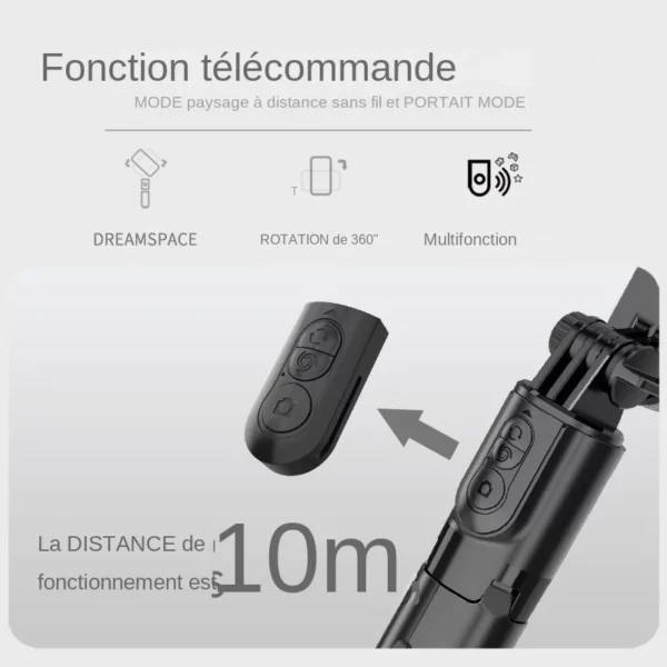 Perche à Selfie avec Trépied et Lumière de Remplissage, Cadran Stable pour Smartphone, Bluetooth, Support sans Fil, Accessoire pour Téléphone Portable Huawei Xiaomi iPhone 13 – Image 5