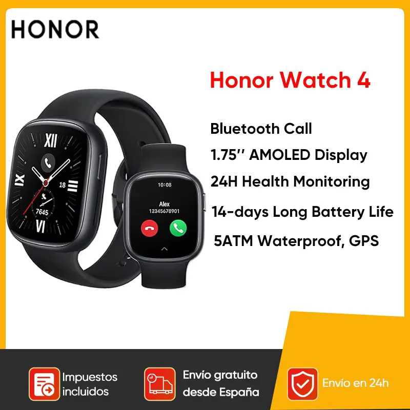 Honor Watch 4 Smartwatch 1.75” AMOLED Display 14 Days Battery Life 24H Health Monitor BT5.2 GPS Bluetooth Call 5ATM Waterproof