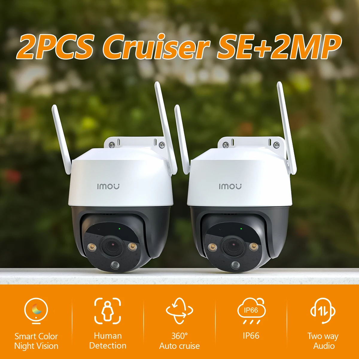 IMOU Outdoor 2PCS IP66 Cruiser SE+ 2MP Set Wi-Fi Camera Security Smart Color Night Vision 360° Coverage Smart Auto Tracking
