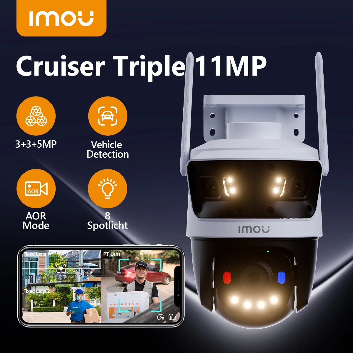 IMOU 11MP Multi Lens WiFi Security Cameras Outdoor PTZ Video Cam Auto Tracking AI Human/Vehicle Detection Colorful Night Vision