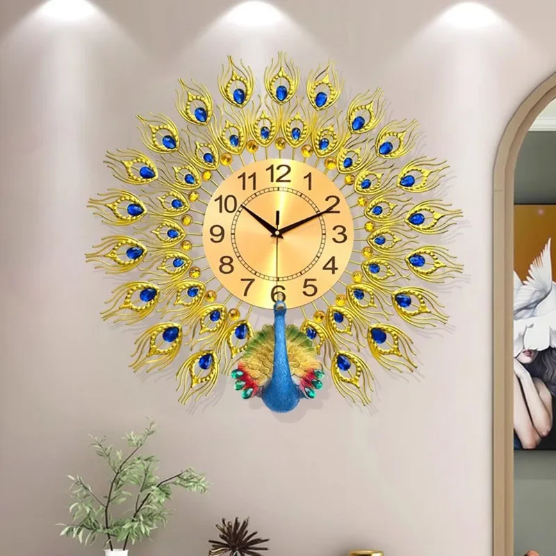 Dining Peacock Wall Clock Brass Filigree Silent Hands Minimalist Contemporary Design For Living Room Luxury Home Art Decor