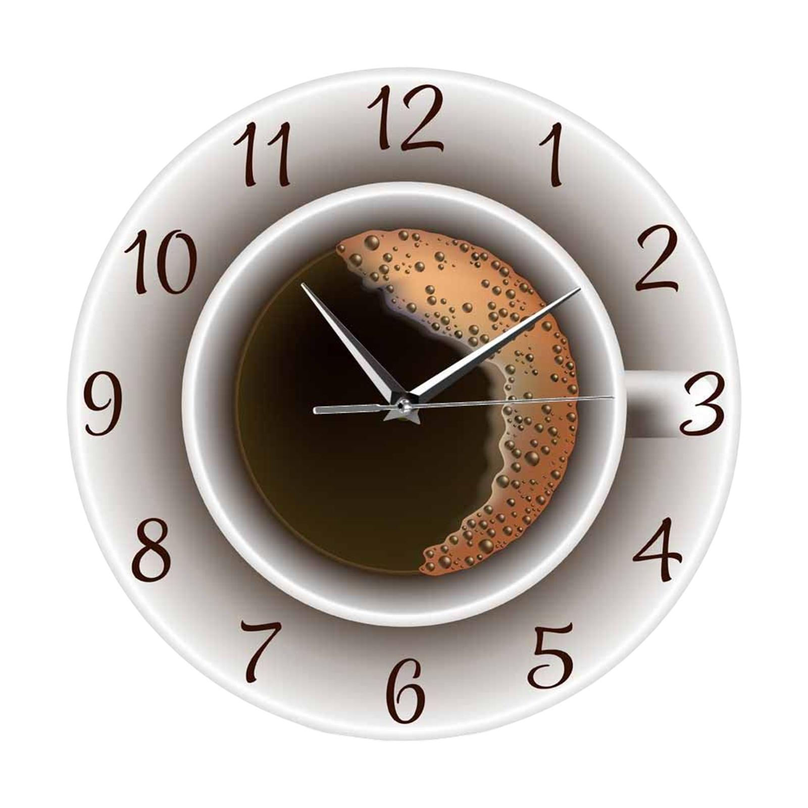 Coffee Cup Wall Clocks 30cm Printed Decal Image for Kitchen Easy to Read
