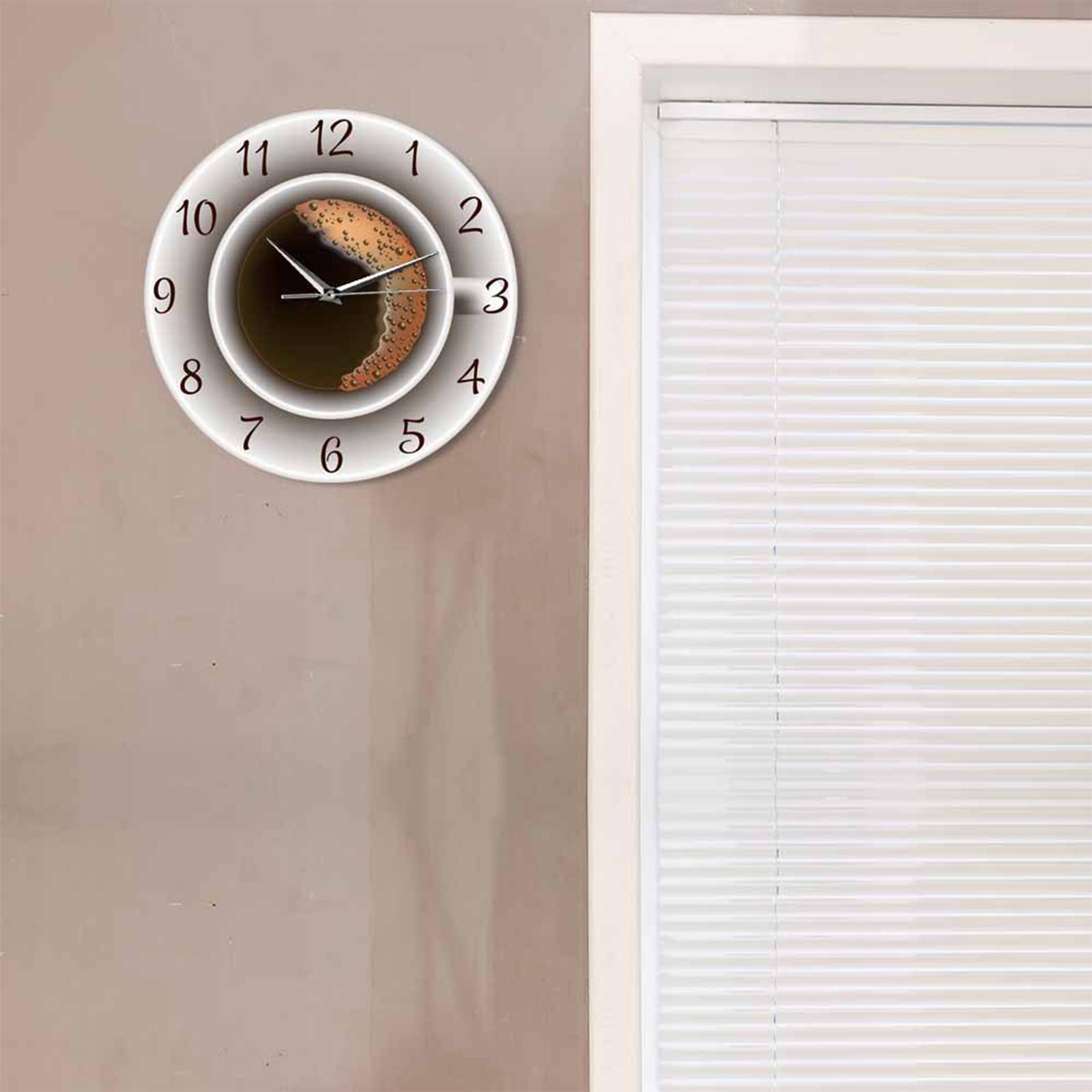 Coffee Cup Wall Clocks 30cm Printed Decal Image for Kitchen Easy to Read