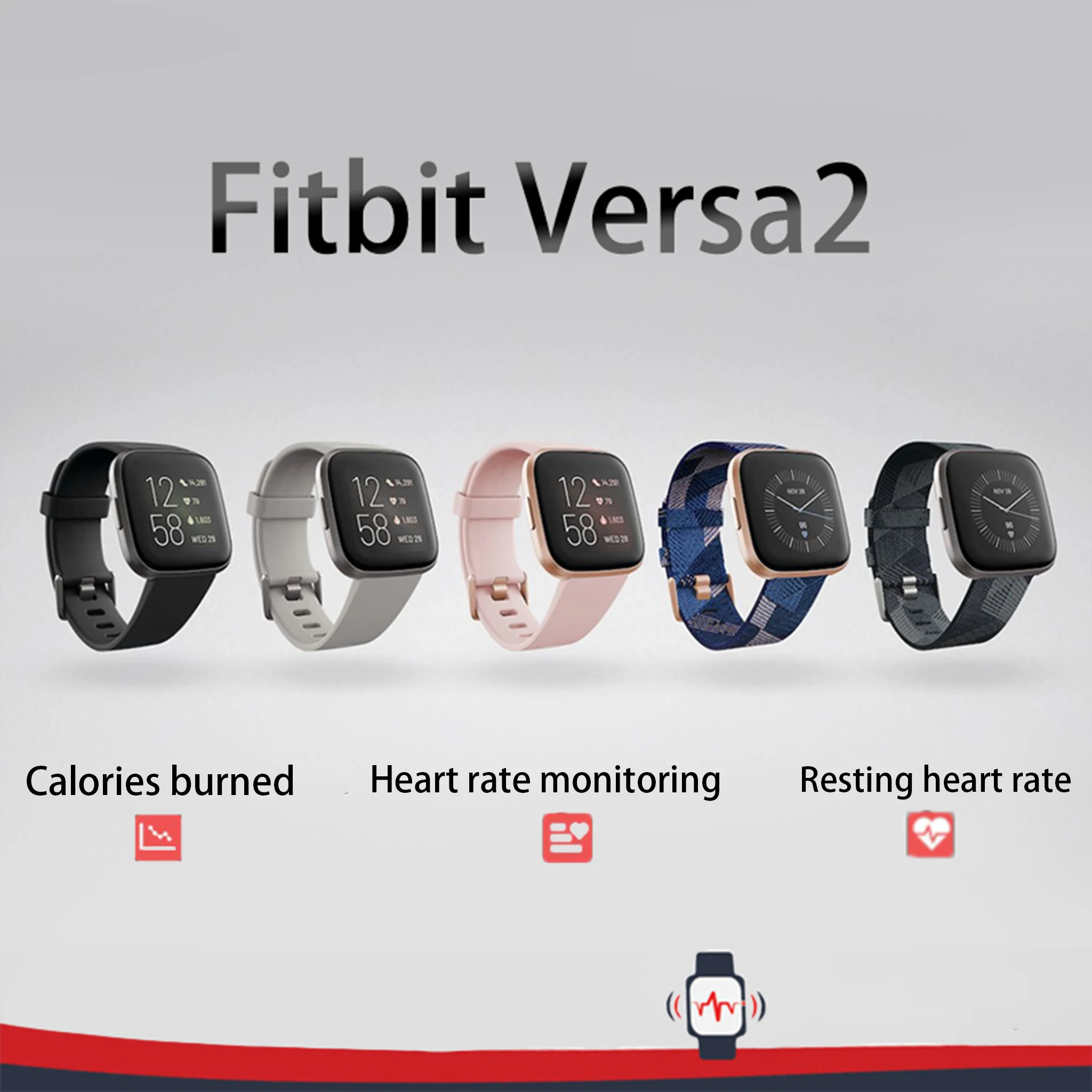Fitbit Versa 2 Smartwatch santé et fitness avec fréquence cardiaque, musique, Alexa intégré, suivi du sommeil et du natation, noir/carbone
