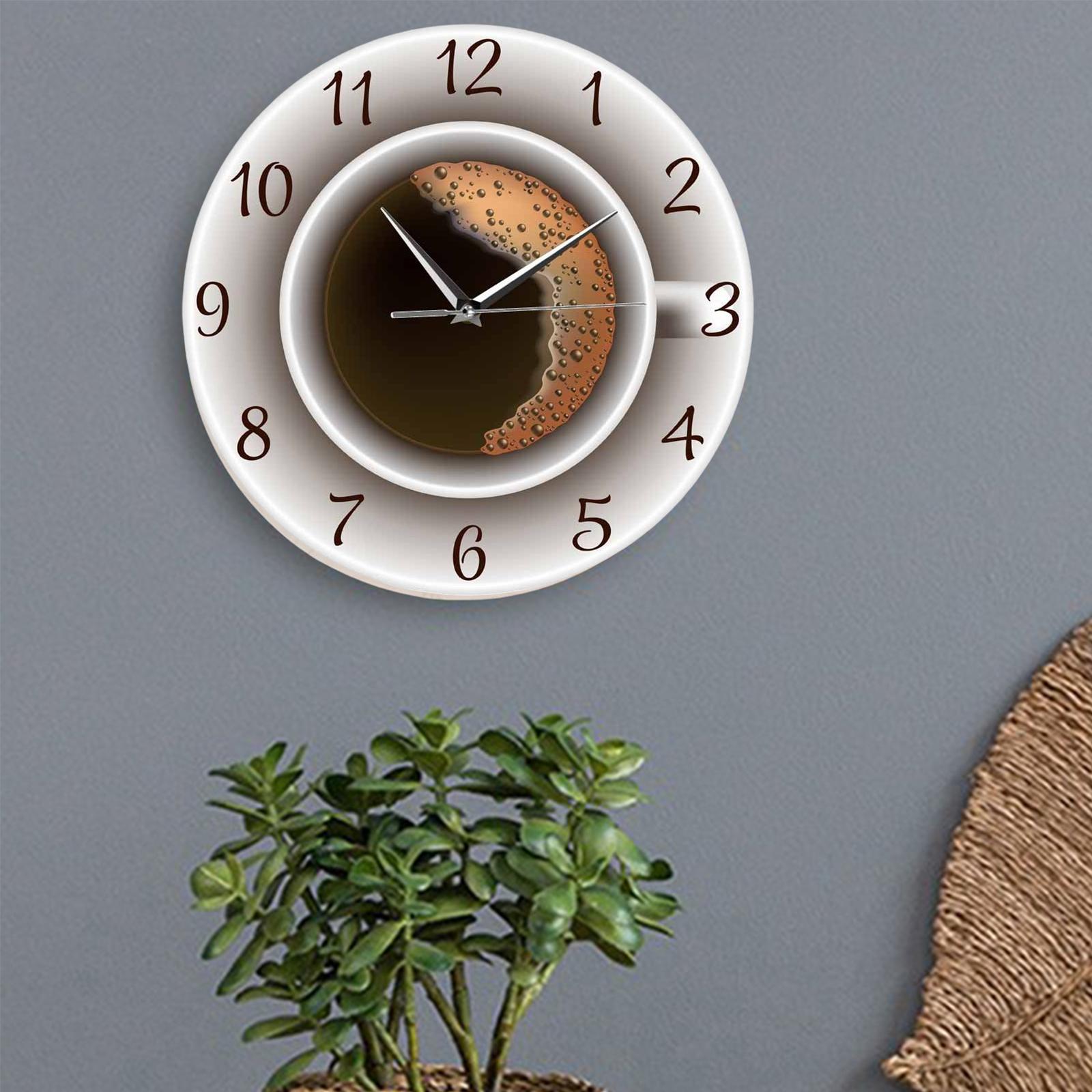 Coffee Cup Wall Clocks 30cm Printed Decal Image for Kitchen Easy to Read