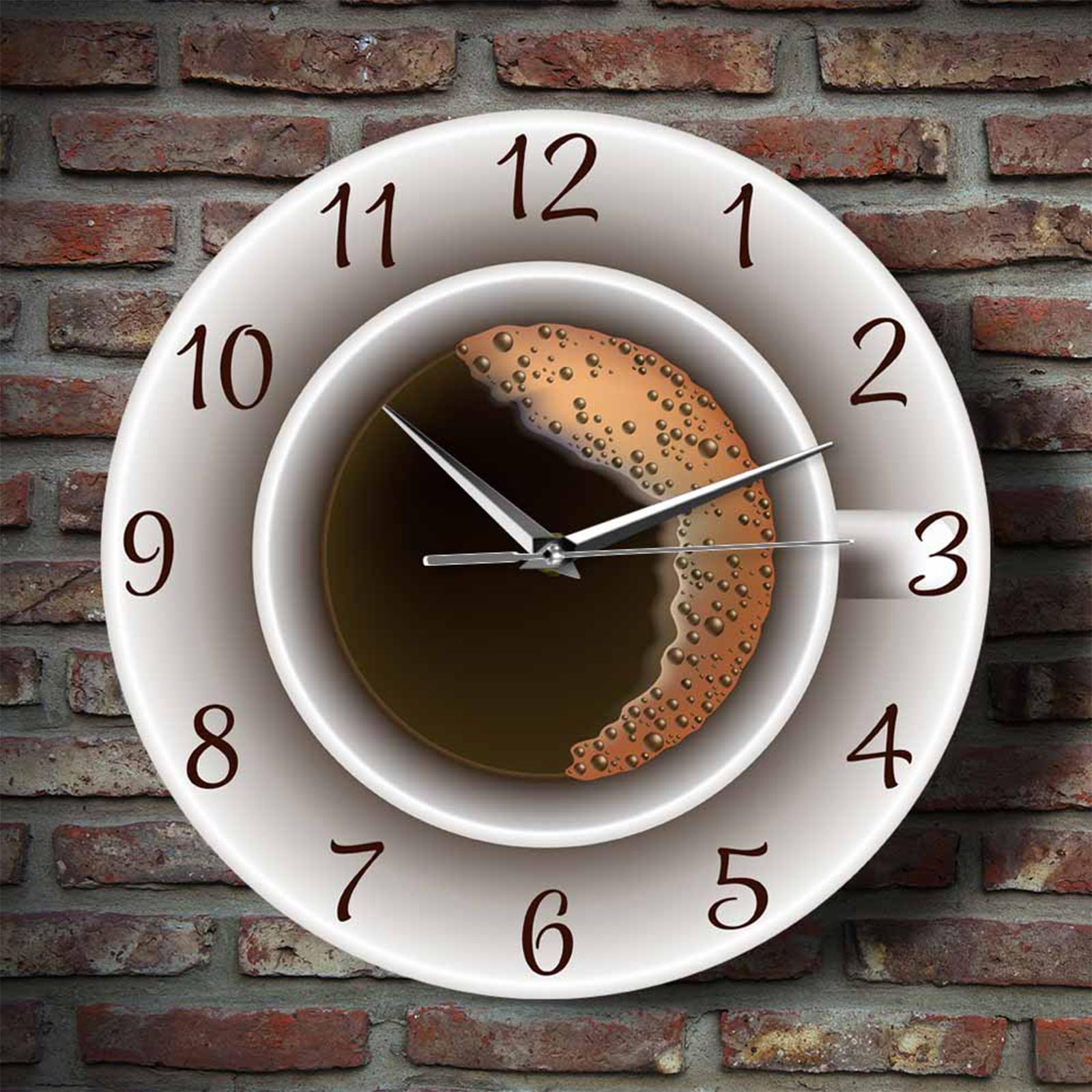 Coffee Cup Wall Clocks 30cm Printed Decal Image for Kitchen Easy to Read