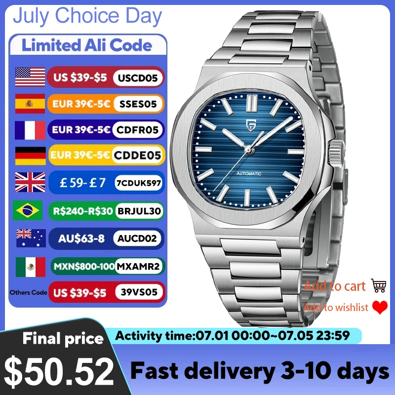 PAGANI DESIGN 2025 nouvelles montres pour hommes montre automatique de luxe pour hommes mécanique 40MM montre-bracelet en acier inoxydable AR verre saphir